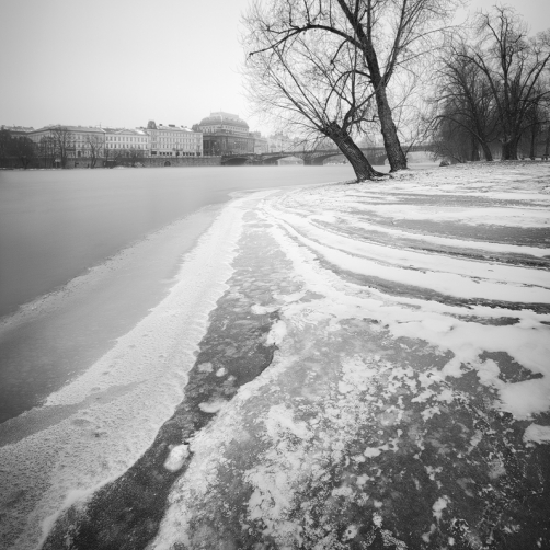 Národní divadlo, zamrzlá Vltava